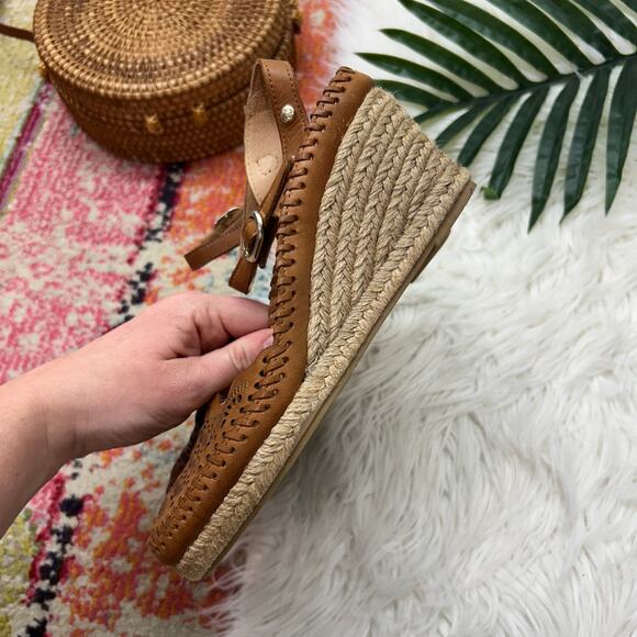 $200 Pikolinos Vila Wedge Sandal in Brandy 36 / 5.5-6 Brown Leather Espadrille - Picture 5 of 10